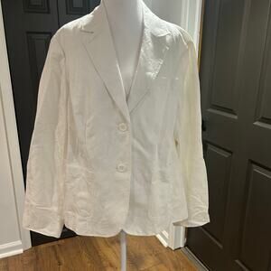 COLDWATER CREEK Sz 1X White Damask Embossed Textured Linen Button Up Pockets NWT